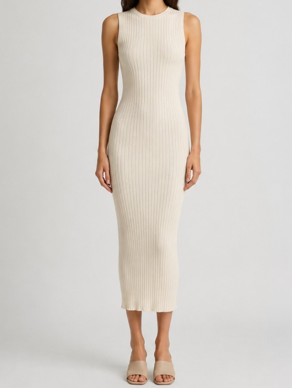 John Elliott Cream Ribbed Stretch Knit Cutout Back Bodycon Midi Dress Size Small